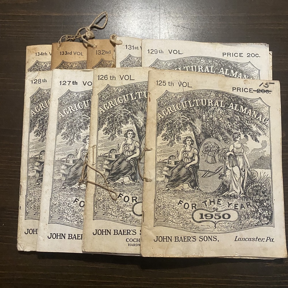 10 Antique Agricultural‎ Almanacs farm 1950-1959 John Baer's Sons Lancaster